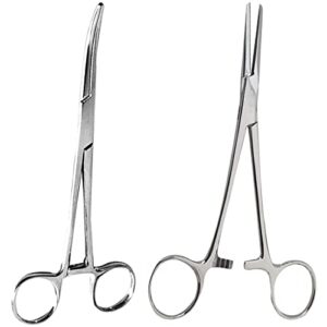 SURGICAL ONLINE 2 Piece Curved & Straight 8" Hemostat Set, Stainless Steel Locking Tweezer Clamps - Ideal Hemostats for Nurses, Fishing Forceps, Crafts and Hobby  Industrial & Scientific