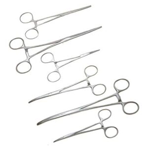 Apical 6-Piece Hemostat Forceps Set - Stainless Steel Straight & Curved Clamps, 6 Piece Multi-Purpose Locking Forceps for Fishing, Crafts, Medical, and Hobby Use (8", 6.25" and 5")  Industrial & Scientific