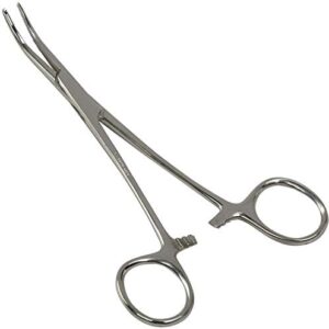 MABIS Precision Kelly Forceps Locking Tweezers Clamp, Silver, Curved, 5-1/2 Inch, 1 Count (Pack of 1)  Industrial & Scientific